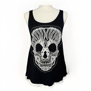 Tank Top Skull Black White Large Appliqué Goth Biker Punk Emo Whimsy Racerback